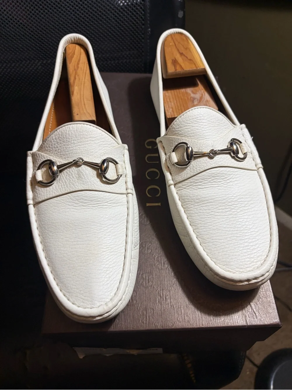 Gucci Cream Leather Horsebit Loafers